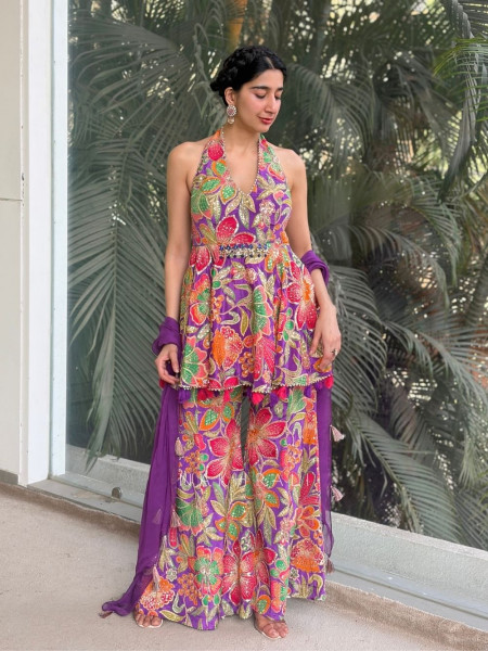 Gulrang Bloom Purple Indo-Western Peplum Set