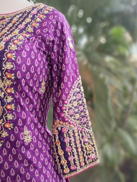 Farah Bloom Purple Gharara Set with Zari & Sequin Work