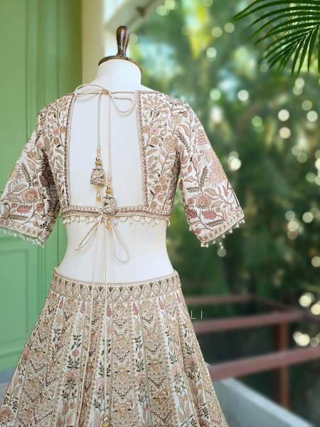 Elara Beige Bridal Indo Western Lehenga with Thread, Stone and Sequin Embroidery
