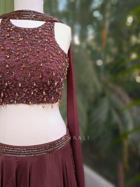 Brivaan Brown Lehenga Set with Beads and Sequin Work