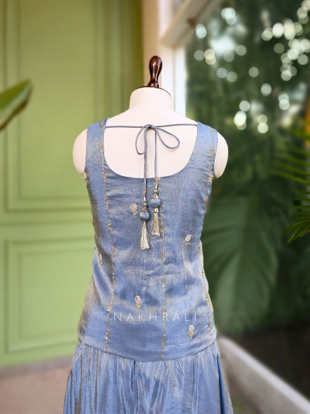 Auralis Grey Indo Western Set with Embroidered Jacket Top and Choker Dupatta