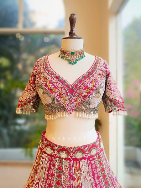 Sarvani Magenta Bridal Lehenga with Sequin Embroidery