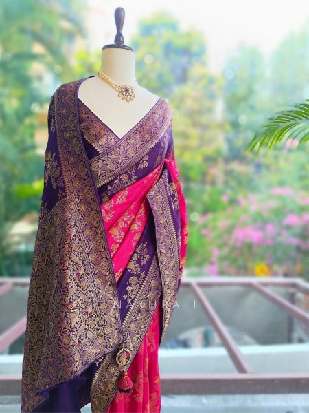 Eclipse Purple Magenta Zari Weaved Saree with Running Blouse Piece