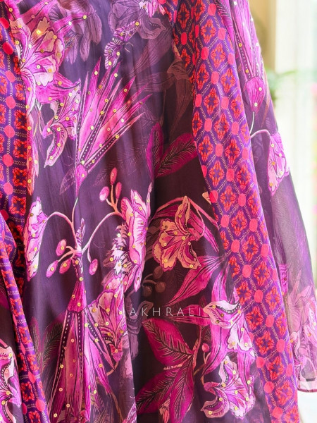 Gulbahar Purple Mirror Work Lehenga Set