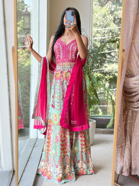 Coralina Pink Boho Indo-Western Palazzo