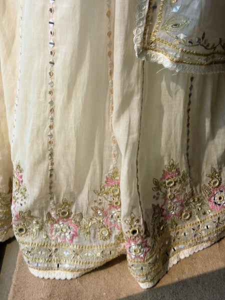 Meira Cream Anarkali Set with Mirror and Embroidery Work