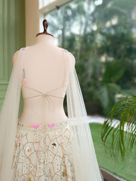 Ishvika Off-white Slub Silk & Tulle Carnival Lehenga Set