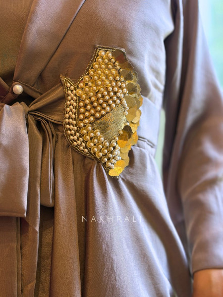 Avelora Brown Indo-Western Layered Set with Embellished Bow Detail