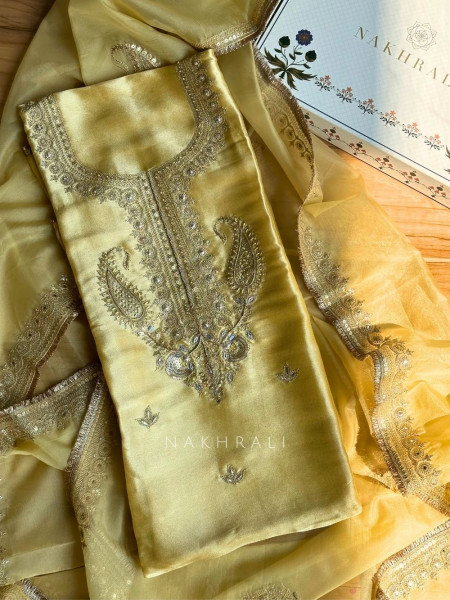 Aroha Yellow Paisley Dress Material