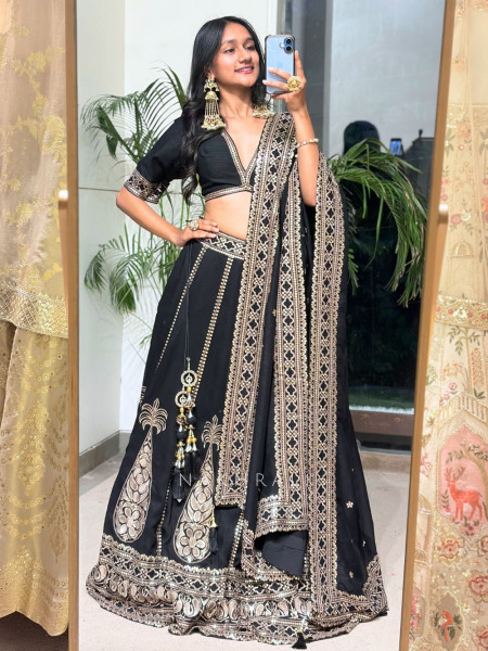 Medallion Black Art Silk Lehenga Set
