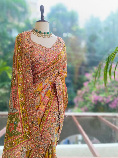 Basant Multicolor Printed Saree with Sequin Embroidery