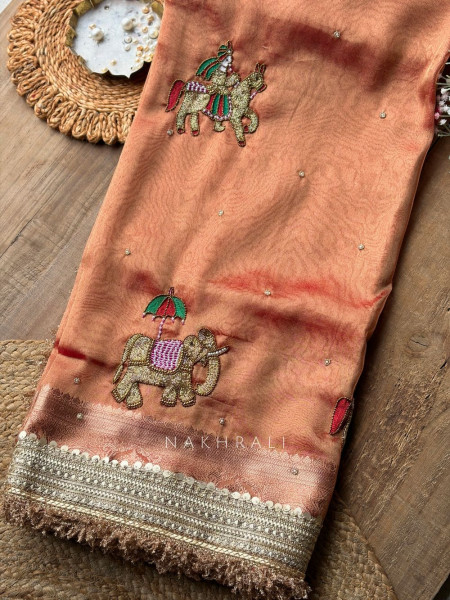Rajvanya Copper Rose Banarasi Katan Tissue Silk Saree