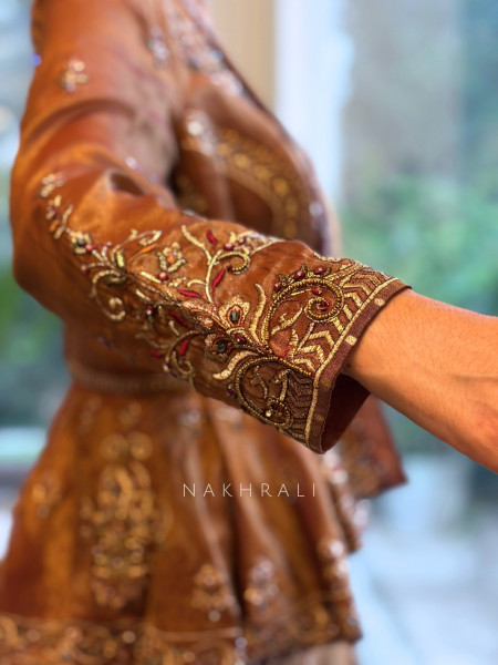 Enchanted Brown Metallic Tissue Silk Indo-Western Palazzo Set