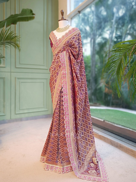 Kritisha wine Banarasi Silk Georgette Saree