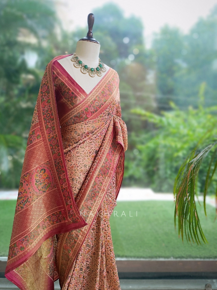Image of Gulnoor Pink Meenakari Jangla Banarasi Silk Saree