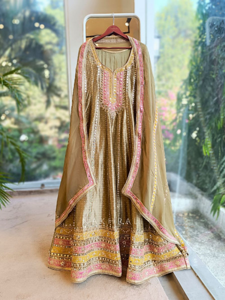 Amara Green Anarkali with Mirror and Zari Work