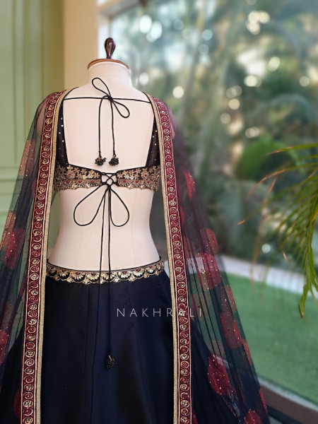 Nishaat Baag Black Silk Lehenga Set