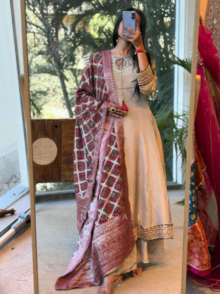 Kiyana Grey Tissue Kurta Palazzo Set with Banarasi Dupatta