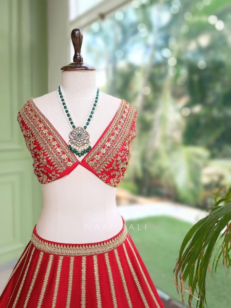 Jharokha Palace Crimson Red Bridal Lehenga