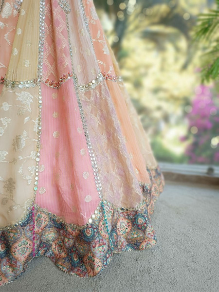 Zivara Peach Lehenga Set with Mirror and Gota Work