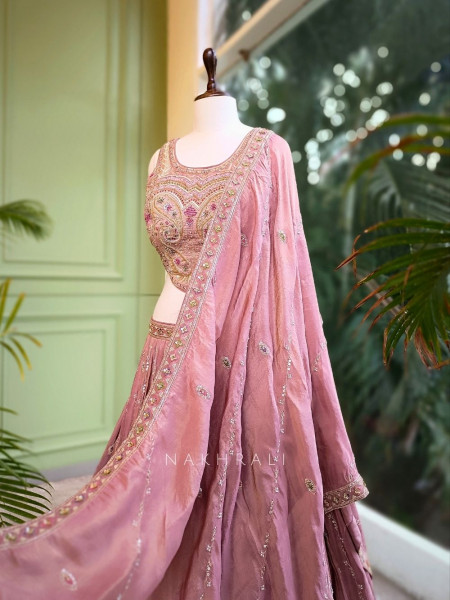 Gulabnari Pink Tissue Silk Lehenga with Heavy Embroidery