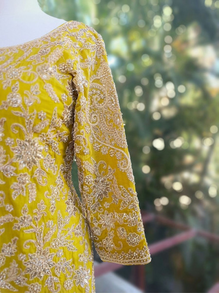 Noor Zari & Bead Embellished Yellow Palazzo Set