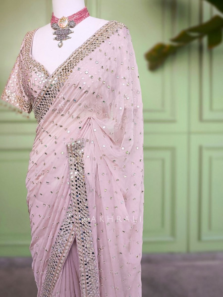 Liora Light Pink Georgette Saree Mirror Work