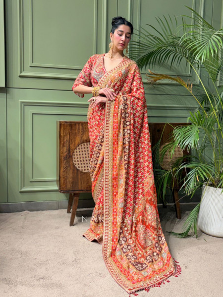 Shringar Red Saree with Zari Sequin Stone Work