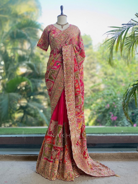 Noor-E-Border Magenta Viscose Georgette Designer Saree