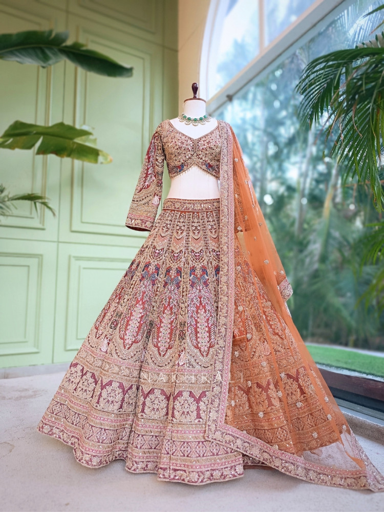 Image of Kadambari Vintage  Brown Lehenga