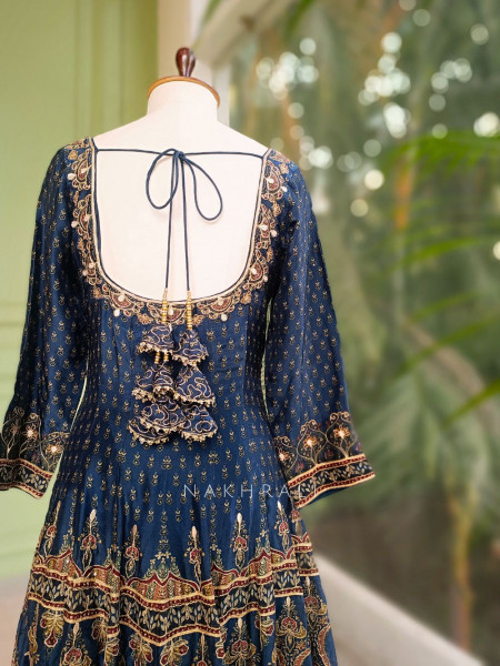 Neelira Blue Zari Gota Patti Layered Anarkali Set