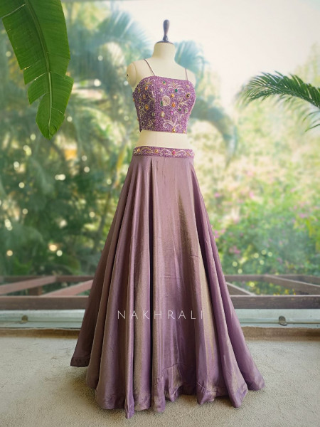Urban Flare Wine Indo-Western Lehenga Set with Cut Dana and Stone Work