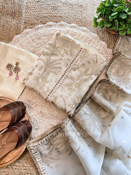 Noorja Ivory Designer Suit Set with Intricate Golden Embroidery