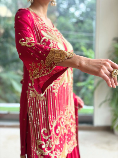 Begum’s Grace Magenta Georgette Sharara Suit Set