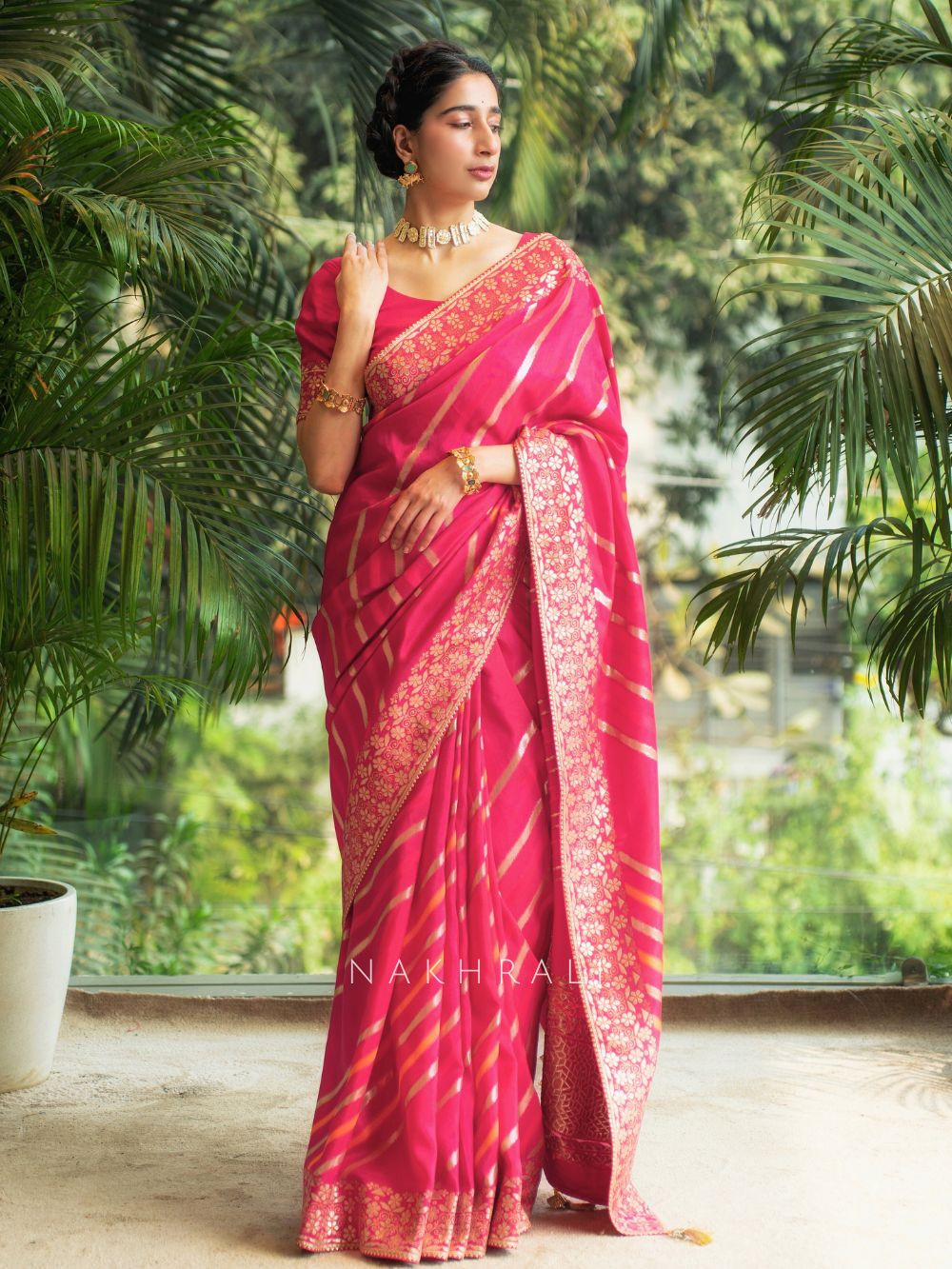 Magenta Silk Saree with Brocade Work Border