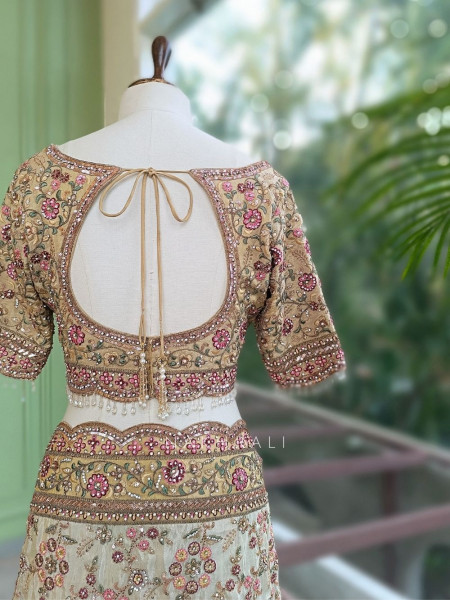 Aroha Cream Embroidered Saree with Stone Work