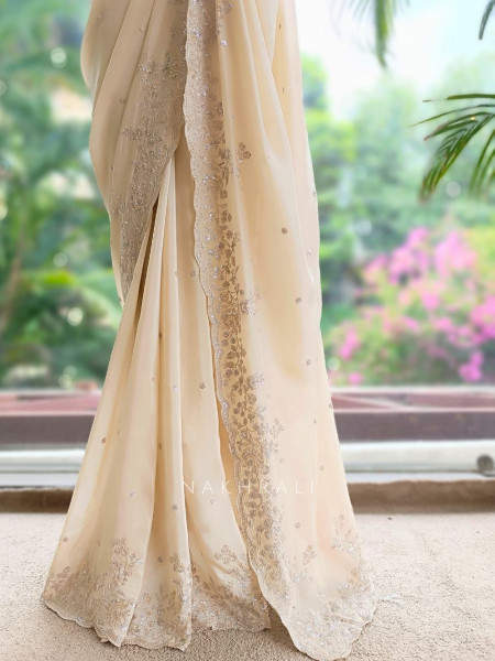 Mira Blossom Cream Saree With Sequin Embroidery