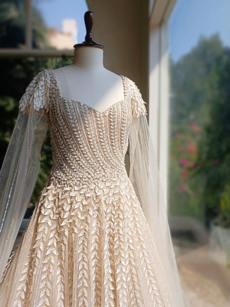 Avalon Cream Gown with Sequin and Bead Work