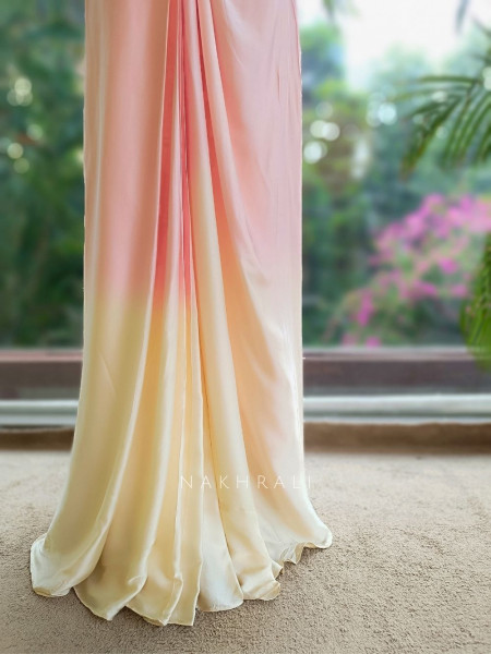 Solstice Dual Shade Pink Crop Top Drape Skirt Set with Cape