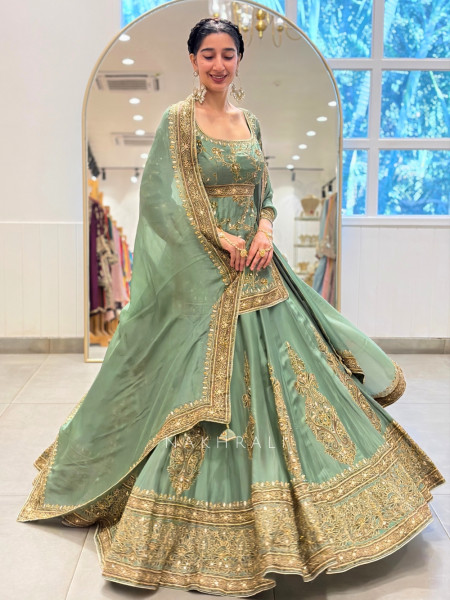 Sage-e-Zardozi Green Lehenga