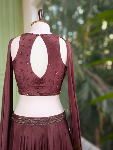 Brivaan Brown Lehenga Set with Beads and Sequin Work