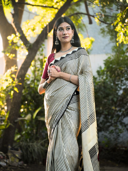 Lehar Cream Modal Saree with Printed Design