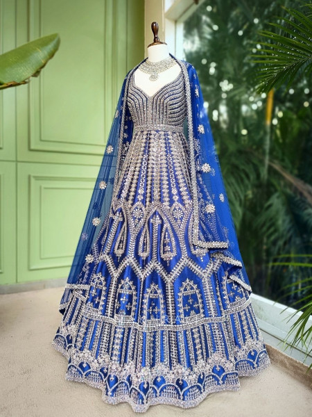 Vanshika Blue  Anarkali with Embroidered Dupatta