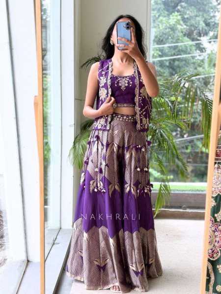 Ziba Kaudi Purple Geometric Shrug Set