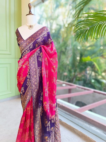 Eclipse Purple Magenta Zari Weaved Saree with Running Blouse Piece