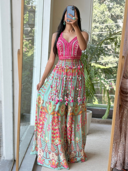 Coralina Pink Boho Indo-Western Palazzo