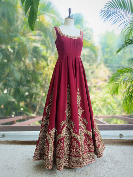 Vrishka Maroon Anarkali Set with Embroidered Jacket