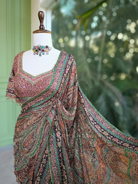 Asita Black Zari Sequin Saree with Readymade Blouse