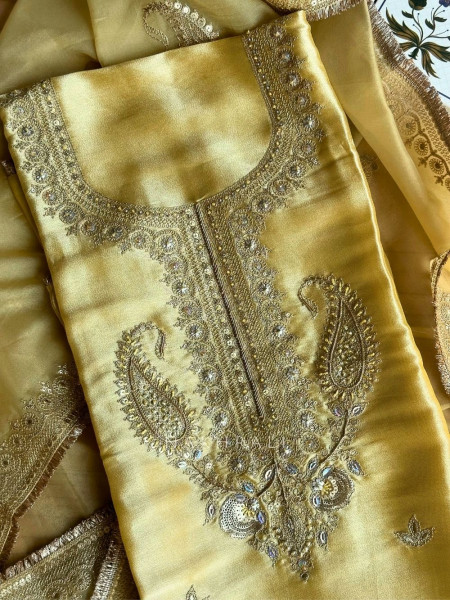 Aroha Yellow Paisley Dress Material