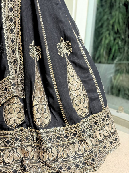 Medallion Black Art Silk Lehenga Set